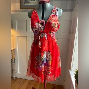 Traffic People 100% Silk Scarlet Floral Dress Size Small